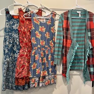 Matilda Jane dresses, and cardigan.  Sz 12 lot of 4.